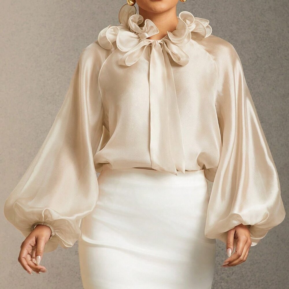 Champagne Cream Elegant Women's Sophisticated Satin Blouse - Picture 5 of 5